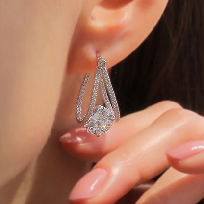 Stunning round white rhinestone earrings for women, perfect for weddings, engagements, Casual Attire and casual fashion jewelry