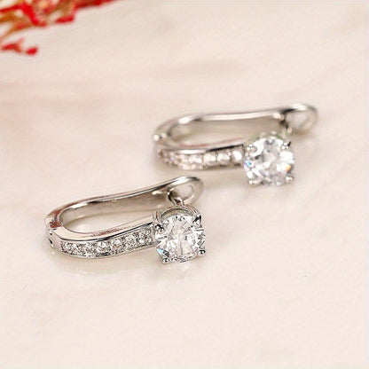 Stylish exquisite simple creative 925 silver plated ear buckle women's design zirconia ring earrings gift suitable for wedding accessories ceremony