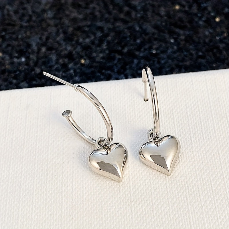 Elegant Copper Heart Pendant Earrings for Women, Chrome, Nickel Free, Minimalist Fashion Ring Earrings for Engagement Parties and Casual Attire, Accessories for All Seasons