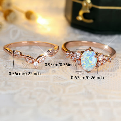 2 exquisite luxury egg-shaped white synthetic opal edged with white synthetic zircon ring, removable and wearable.