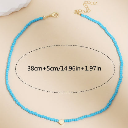 Bohemian Heart Decorative Ladies Bead Rice Bead Necklace, Summer Fashion Jewelry