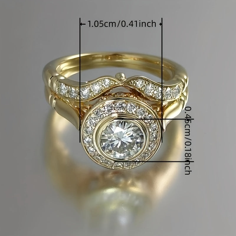 2 Halo Ring with Sparkling Zirconia 18K Gold Plated Party Engagement Bride Wedding Ring Jewelry