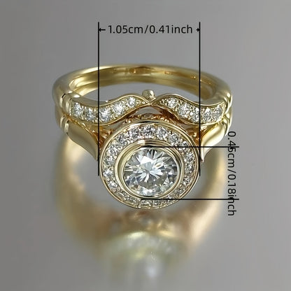 2 Halo Ring with Sparkling Zirconia 18K Gold Plated Party Engagement Bride Wedding Ring Jewelry