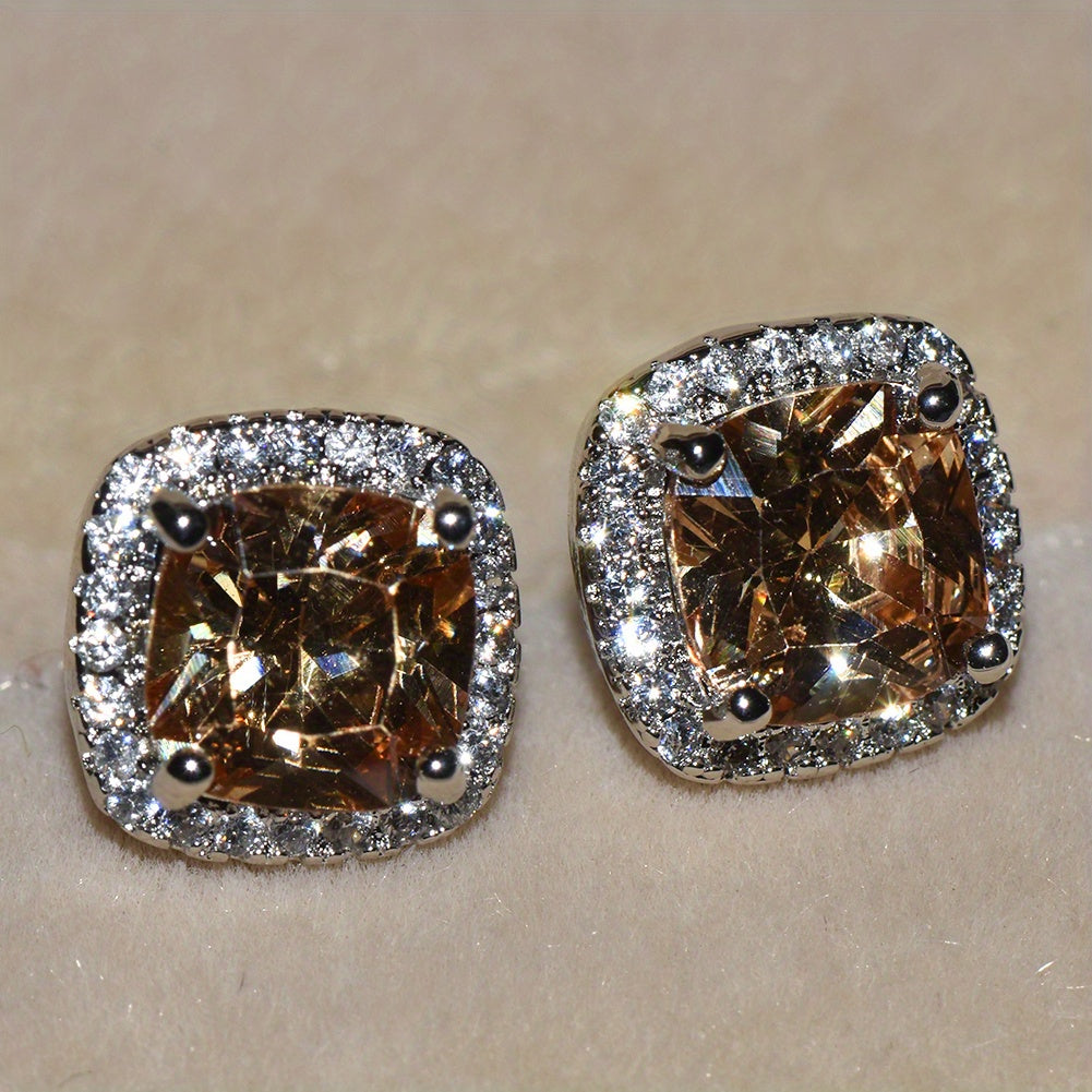 Exquisite square Zirconia stud earrings, wedding party decoration, ladies gift