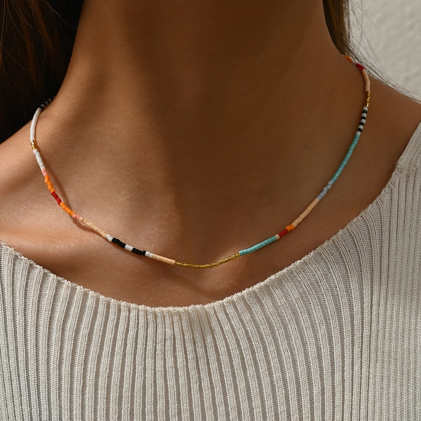 Bohemian handmade colorful bead necklace with stainless steel clasp - perfect for beach vacations and casual dresses