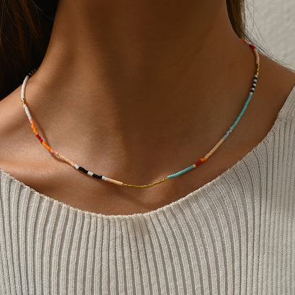 Bohemian handmade colorful bead necklace with stainless steel clasp - perfect for beach vacations and casual dresses