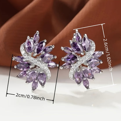 1 pair of women's fashion stud earrings, beautifully inlaid horse eye-cut synthetic zircon flower stud earrings, bride wedding engagement wedding earrings