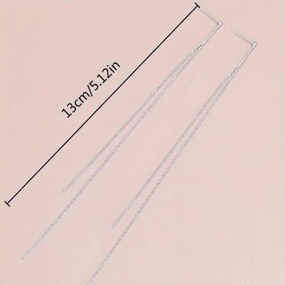 Sparkling long chain pendant earrings, elegant and minimalist copper jewelry, stylish holiday earrings