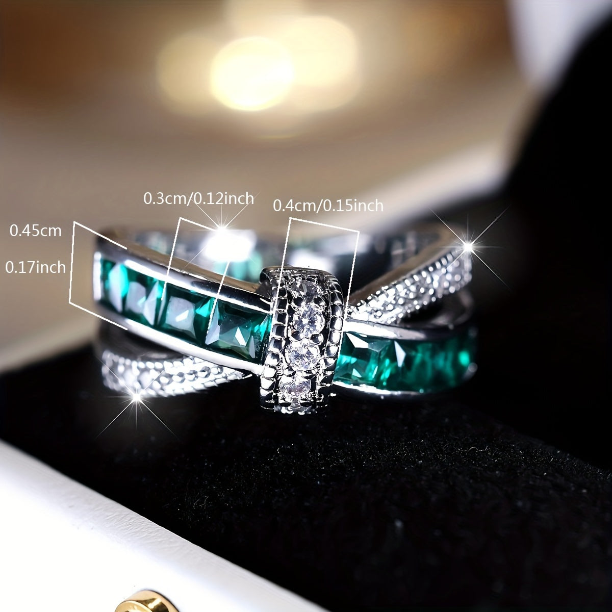Elegant retro style green zircon cross ring - shining cubic zircon, suitable for weddings and parties, creative design, light luxury, gentle