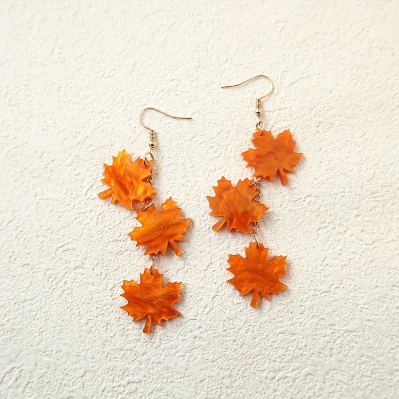 Maple Leaf Style Long Acrylic Earrings, Vintage Beautiful Earrings