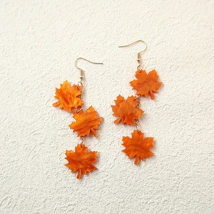 Maple Leaf Style Long Acrylic Earrings, Vintage Beautiful Earrings