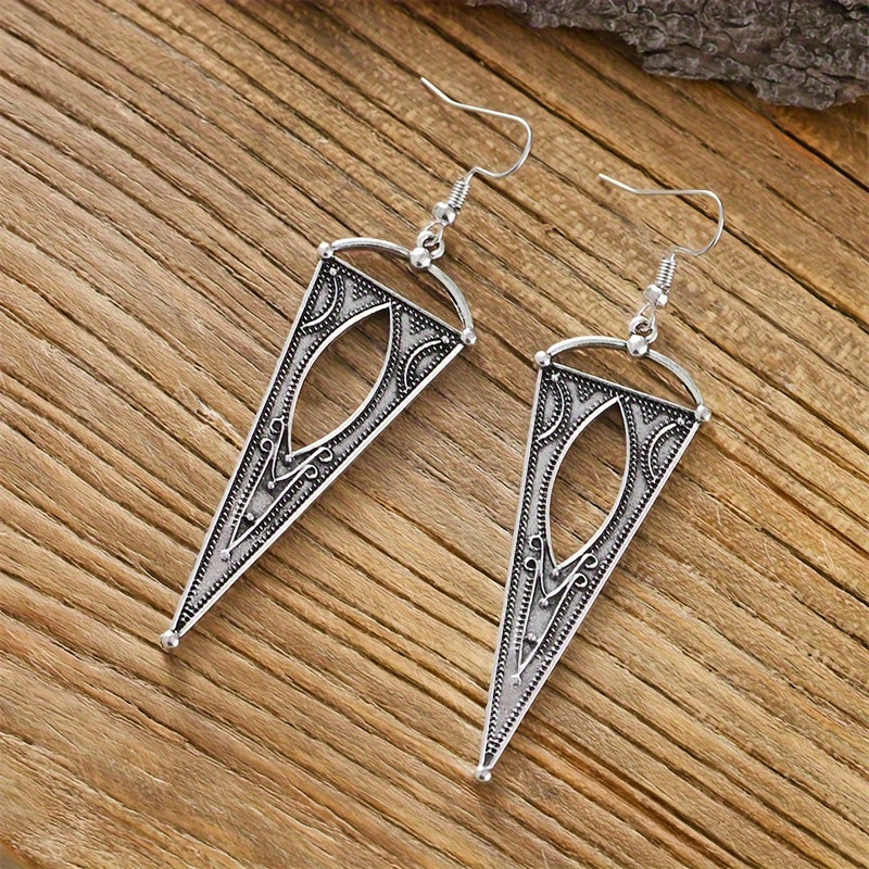 Classical triangular engraved hanging earrings, silver-plated zinc alloy jewelry, exquisite ladies' gifts