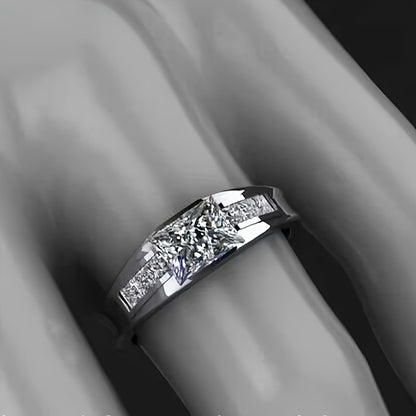 Silver Simple Square Zircon Unisex Ring, Men's and Women's Proposal Wedding Daily Casual Ring Jewelry