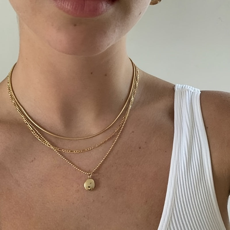 Ladies jewelry, vintage oval pendant, multi-layer sweater chain