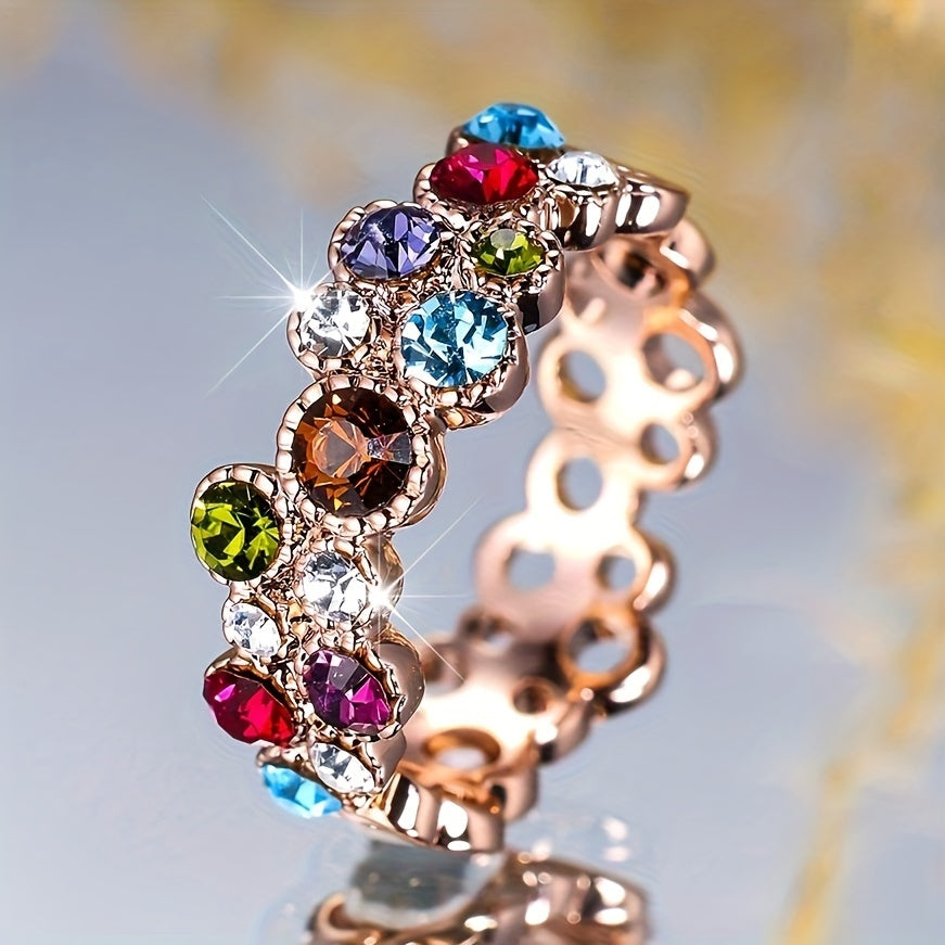 Luxury Bohemian Blue Red Rainbow Cubic Zirconia Ring - Vintage Bridal Jewelry for Weddings and Parties