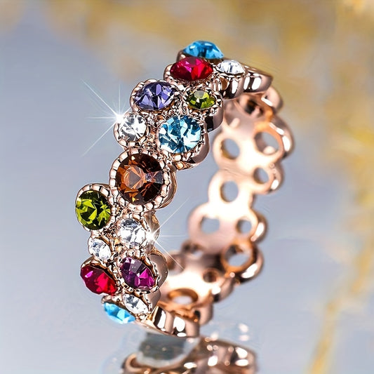 Luxury Bohemian Blue Red Rainbow Cubic Zirconia Ring - Vintage Bridal Jewelry for Weddings and Parties