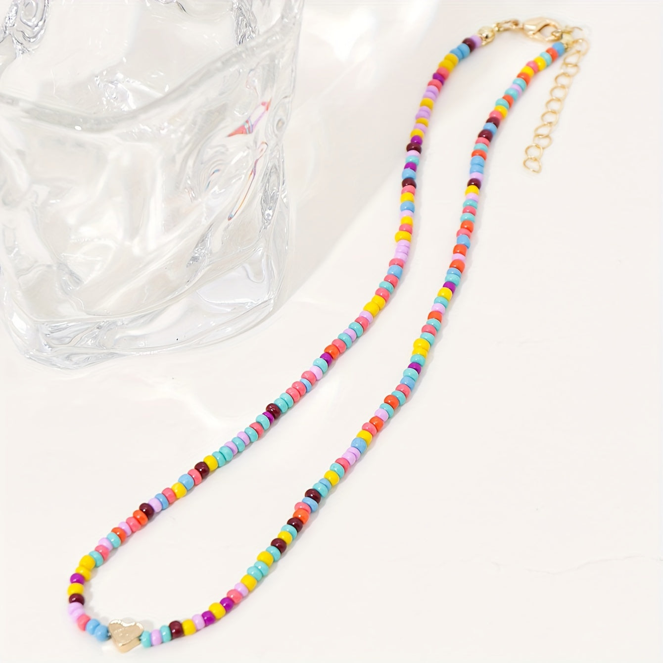 Bohemian Handmade Beaded Heart Women's Necklace, Stylish Vacation and Party Accessories