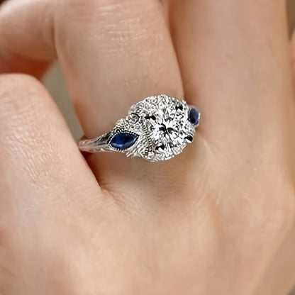 1 Women's Anniversary Ring Classic 4 Claw Set Round Zirconia Ring Synthetic Sapphire Ring Women's Daily Casual Party Jewelry