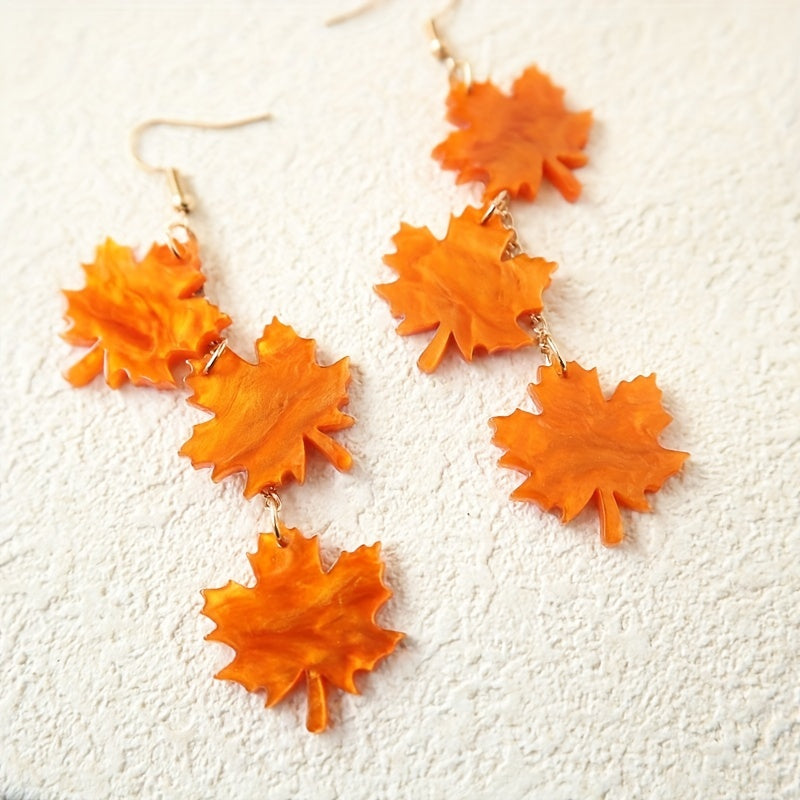 Maple Leaf Style Long Acrylic Earrings, Vintage Beautiful Earrings