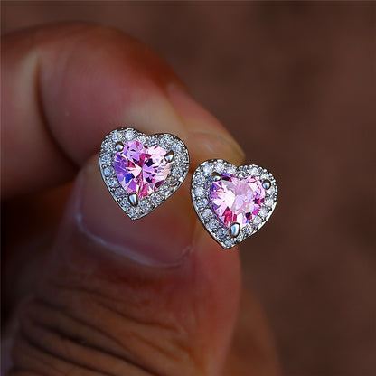 Heart stud earrings set with colorful shiny zircon romantic wedding stud earrings engagement party jewelry