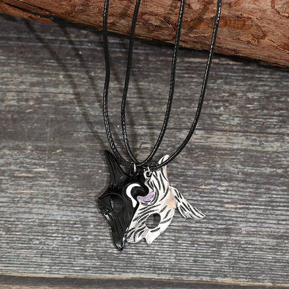 2 pieces/set asymmetrical fox wolf pendant personalized retro hollow couple style necklace women and men
