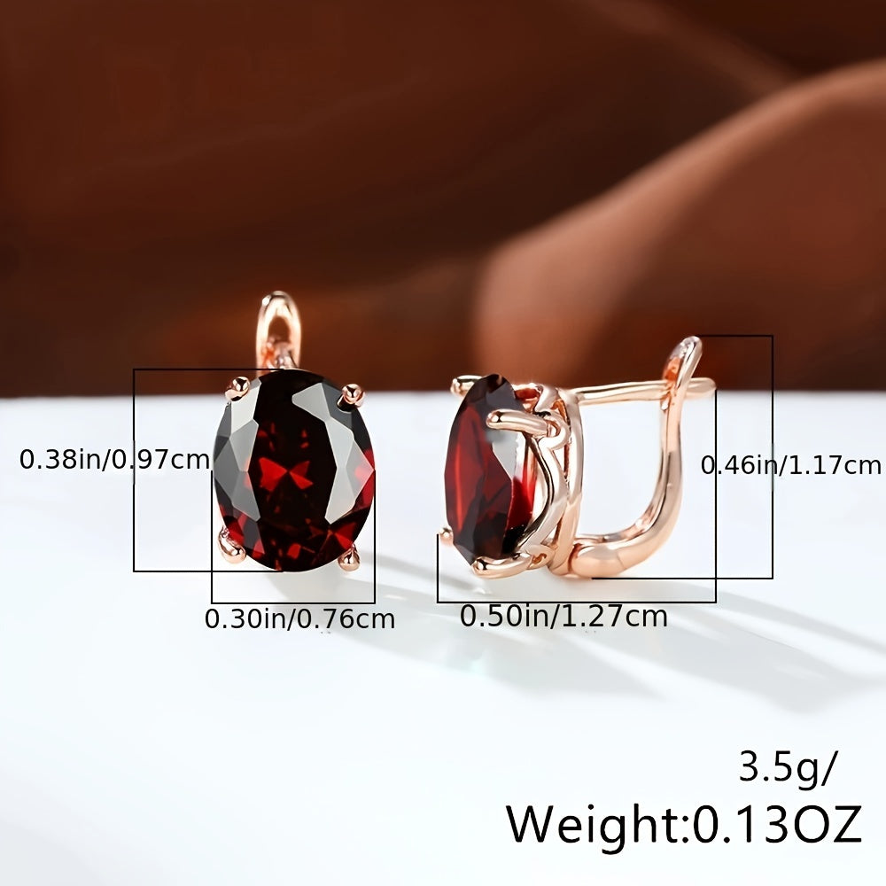 1 pair of rose gold oval zircon earrings, pink, white, blue, green gemstone earrings, women's pendant earrings, wedding jewelry.