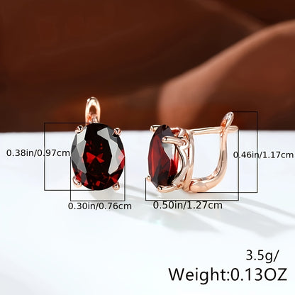 1 pair of rose gold oval zircon earrings, pink, white, blue, green gemstone earrings, women's pendant earrings, wedding jewelry.