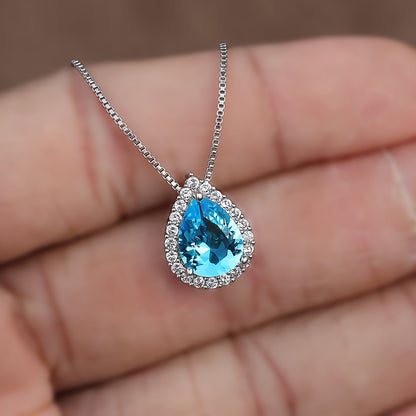 1 piece of elegant temperament, multi-colored water droplets, pear-shaped exquisite birthday stone necklace, marriage proposal, engagement, Mother's Day gift, women's daily banquet, party wear accessories