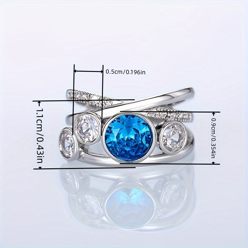 Elegant simple copper commemorative ring with blue synthetic square diamond, September raw stone, suitable for daily and party wear
