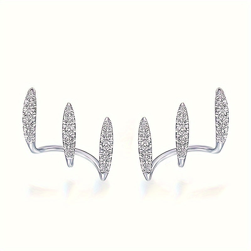 2 simple curved claw stud earrings, sparkling, stylish and elegant rhinestone stud earrings, women's jewelry