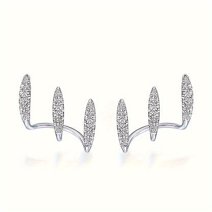 2 simple curved claw stud earrings, sparkling, stylish and elegant rhinestone stud earrings, women's jewelry