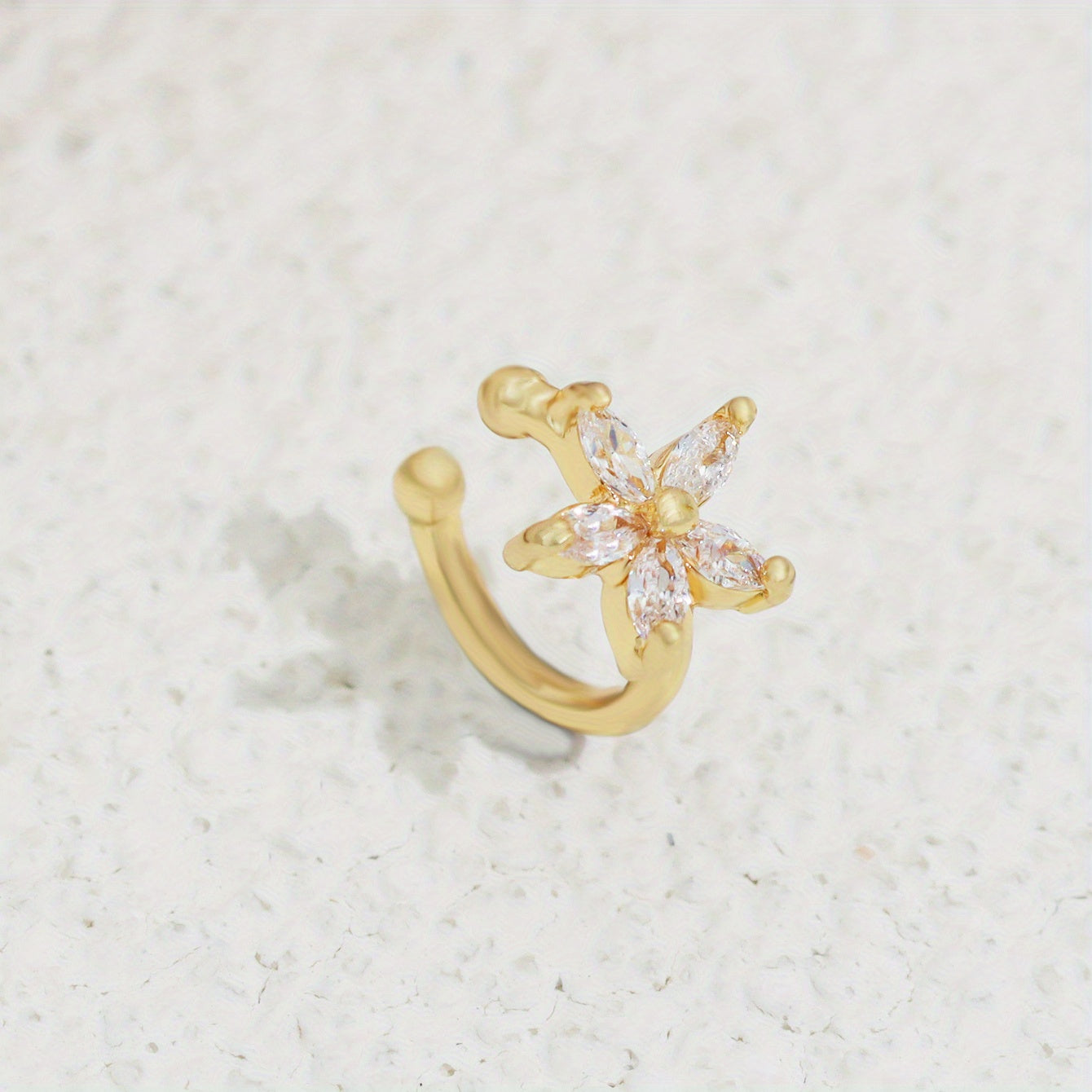 1pc elegant 14K gold copper-plated earmuff with shiny faux cubic zircon, simple floral design, women's minimalist style jewelry, suitable for daily wear and parties, Valentine's Day gifts