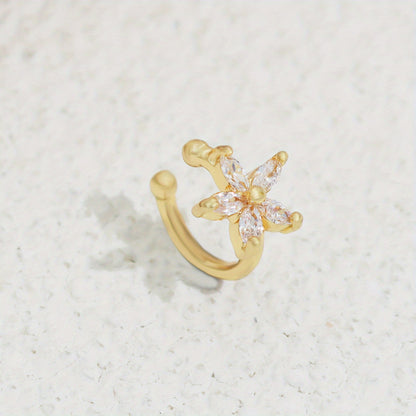 1pc elegant 14K gold copper-plated earmuff with shiny faux cubic zircon, simple floral design, women's minimalist style jewelry, suitable for daily wear and parties, Valentine's Day gifts