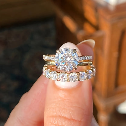 Four-claw white synthetic zirconia women's two-piece ring, fashionable ring set for Christmas