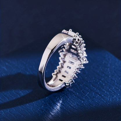 Ladies Elegant Retro White Trapezoidal Cubic Zirconia Wedding Ring - Perfect for Casual Decoration