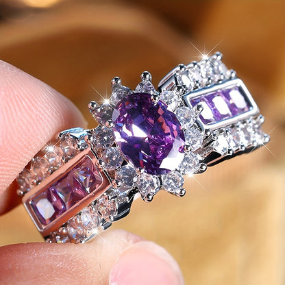 Elegant Bohemian Cocktail Ring with Oval Purple Zircon, Vintage Inspired Wedding Ring, Ladies Ring, Mother Ring, Jewelry Gift