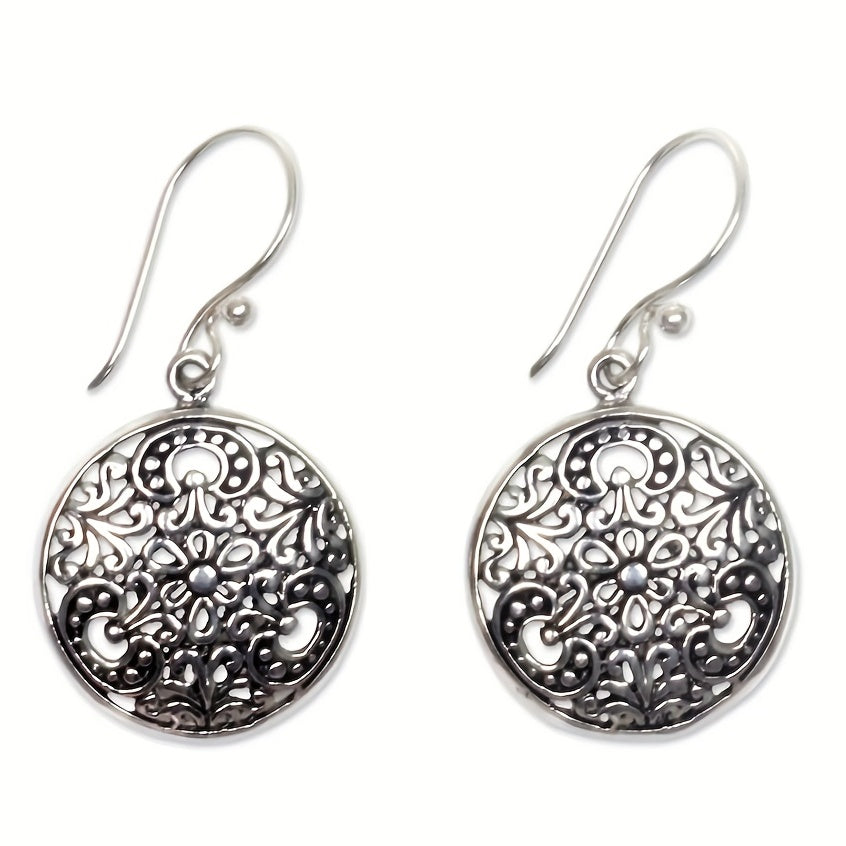 Bohemian Retro Silver Plated Floral Pendant Earrings - Alloy, Iron Stud Earrings for Casual Wear