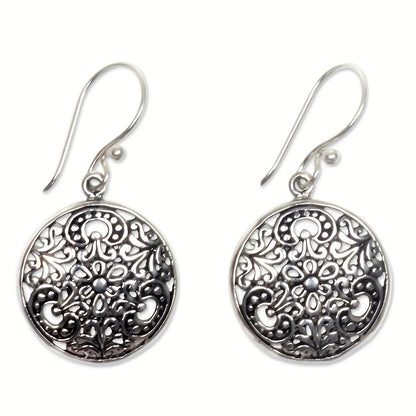 Bohemian Retro Silver Plated Floral Pendant Earrings - Alloy, Iron Stud Earrings for Casual Wear
