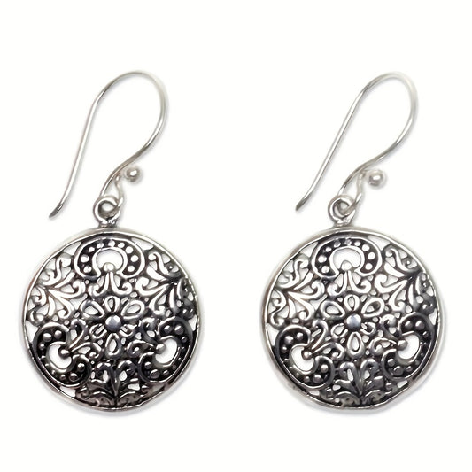 Bohemian Retro Silver Plated Floral Pendant Earrings - Alloy, Iron Stud Earrings for Casual Wear