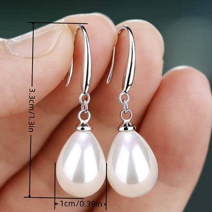 Water drop artificial pearl pendant earrings elegant simple style copper jewelry fashion women's earrings