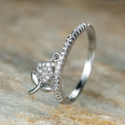 Cute 18k Gold Plated Ring With A Flower Pendant Inlaid Zirconia Engagement Wedding Ring For Female Party Accessory