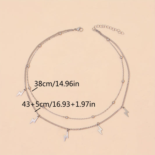 Elegant Double-layer Lightning Pendant Bead Chain Clavicle Chain Necklace Ladies Daily Accessories