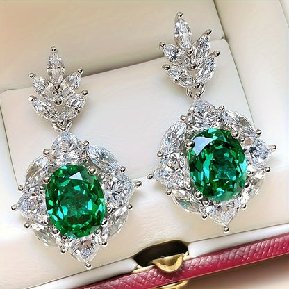 1 Pair of Elegant Ladies Hanging Earrings - Retro Style Synthetic Emerald and Diamond Embellishment, Nickel-Free Copper, Perfect for Parties and Casual Attire, Special Occasion Earrings | Luxury Style | Synthetic Emerald Earrings, Novel Earrings