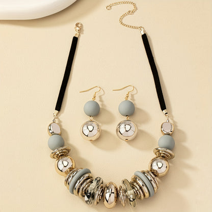A three-piece necklace plus earrings bohemian jewelry set made of exaggerated beads is the perfect decoration for a summer beach party