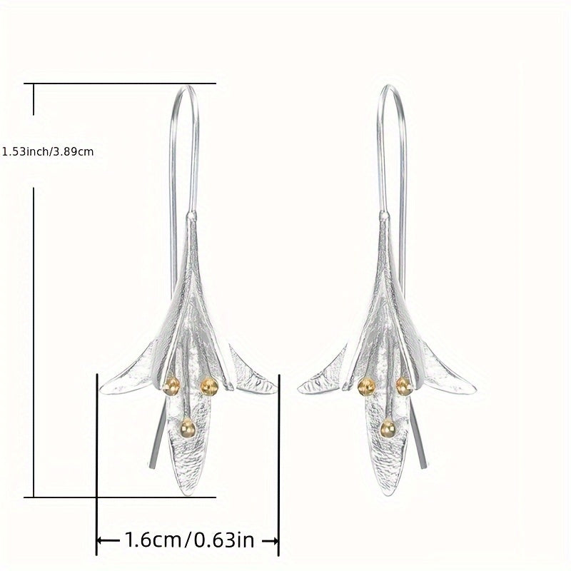 Women's Fashion Vintage Blooming Flowers Gold Plated Two Tone 925 Silver Plated Pendant Engagement Jewelry Earrings