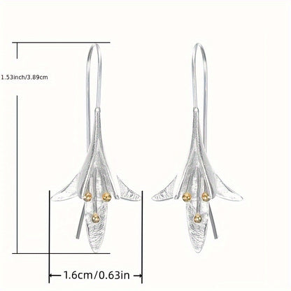 Women's Fashion Vintage Blooming Flowers Gold Plated Two Tone 925 Silver Plated Pendant Engagement Jewelry Earrings