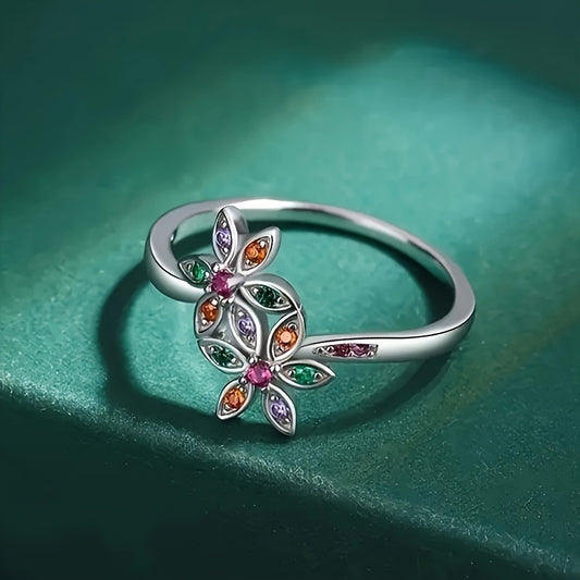 Elegant bohemian style, overlapping double floral rings, multi-color synthetic gemstone setting, chic women's personalized accessories, suitable for daily wear, vacation parties, ideal birthday gifts for friends