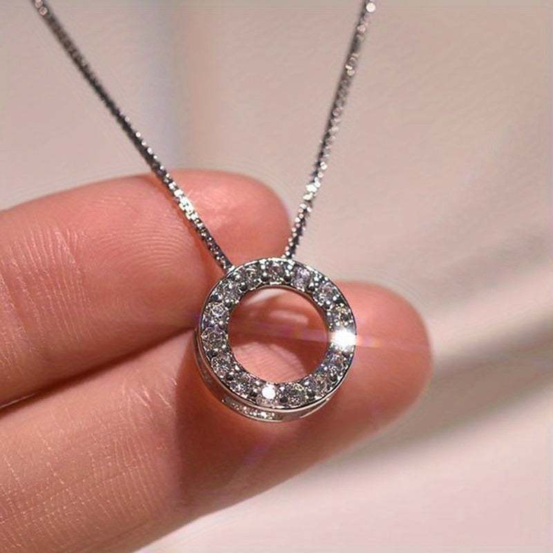 Silver-plated shiny zircon ring pendant necklace, women's daily casual fashion accessories