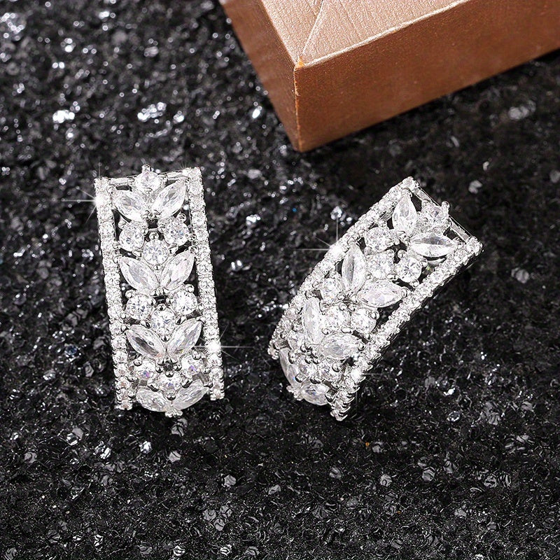 Bohemian Silver Plated Zircon Drop Earrings, Ladies Romantic Engagement Wedding Party Jewelry Anniversary Gift