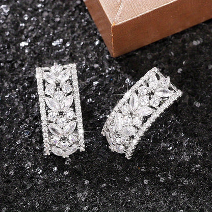 Bohemian Silver Plated Zircon Drop Earrings, Ladies Romantic Engagement Wedding Party Jewelry Anniversary Gift